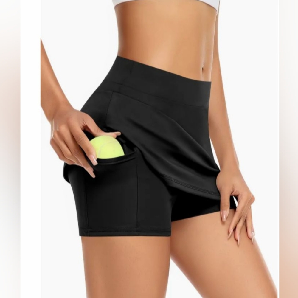 NWT! All Season ActiveWear Black College Tennis Skorts with Side Pocket-SIZE LG